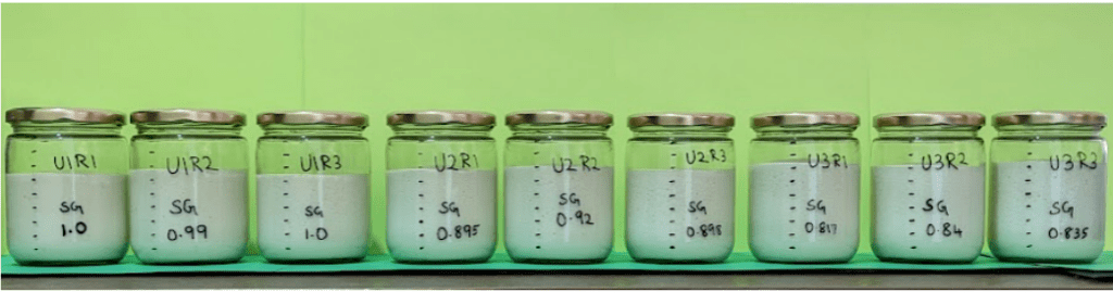 Idli batter with same specific gravity but different consistencies - after fermentation